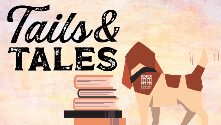 Tails and Tales Graphic with Dog and Books